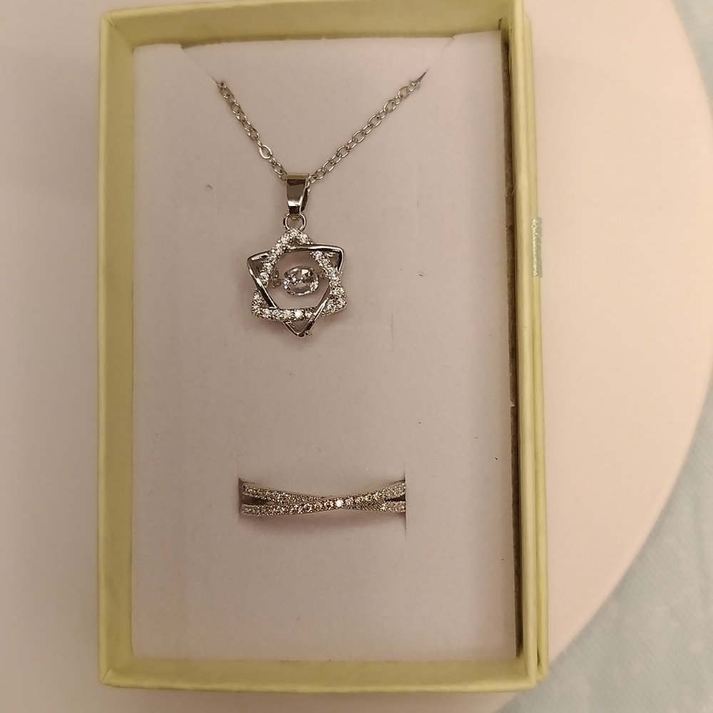 Star necklace with ring double band ring